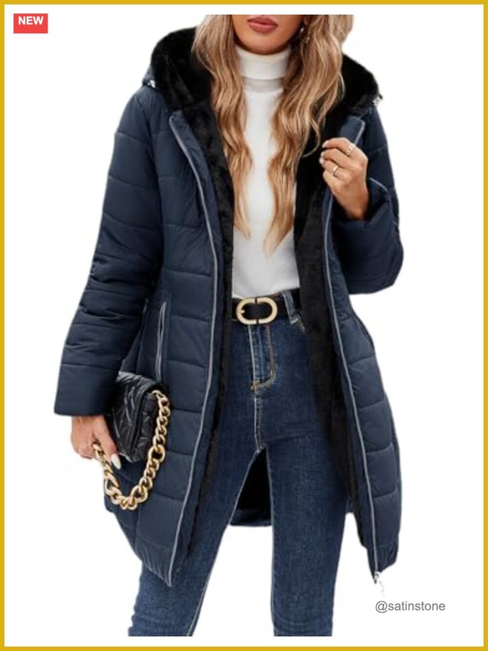Women's Winter Fleece Warm Coat Windproof Slim Fit Long Down Jacket Hooded